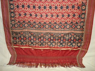 Patola Sari,Silk Double Ikat.Probably Patan Gujarat.This Patola known as Tran-phul-bhat(there flowers design).This Patola is one of the most Rare designs.and in indigo blue colours.Which is very rare in the world now.Its size  ...