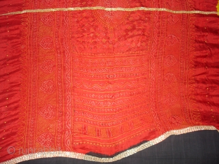 Tie and Dye Silk Odhani(Bandhani)From Kutch Region,Gujarat,India,19th c.Condition is good.Its size is 140cmx170cm(DSC08093New).                    