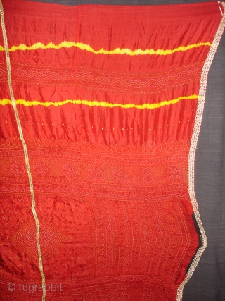 Tie and Dye Silk Odhani(Bandhani)From Kutch Region,Gujarat,India,19th c.Condition is good.Its size is 140cmx170cm(DSC08093New).                    