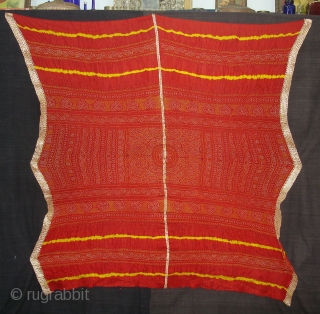 Tie and Dye Silk Odhani(Bandhani)From Kutch Region,Gujarat,India,19th c.Condition is good.Its size is 125cmx135cm(DSC08112 New).                   