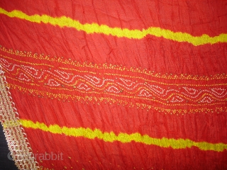 Tie and Dye Silk Odhani(Bandhani)From Kutch Region,Gujarat,India,19th c.Condition is good.Its size is 125cmx135cm(DSC08112 New).                   