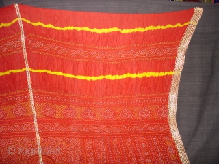 Tie and Dye Silk Odhani(Bandhani)From Kutch Region,Gujarat,India,19th c.Condition is good.Its size is 125cmx135cm(DSC08112 New).                   