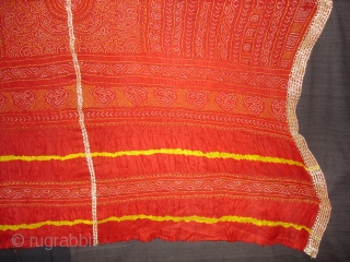 Tie and Dye Silk Odhani(Bandhani)From Kutch Region,Gujarat,India,19th c.Condition is good.Its size is 125cmx135cm(DSC08112 New).                   