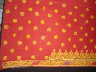 Double Sided Embroidery(Cotton on cotton)Woman's Odhani From Nagour District Of Rajasthan.India.It's size is 142cmX240cm.Condition is Good(DSC02034 New).                