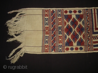 Ceremonial Mans Stole From Bhutan,North East India.This is known as kushang And its woven from wild silk on Cotton with supplementary weft patter.Its size is 28cmX198cm. Good Condition(DSC03901 New).    