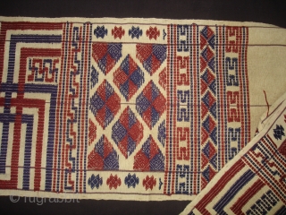 Ceremonial Mans Stole From Bhutan,North East India.This is known as kushang And its woven from wild silk on Cotton with supplementary weft patter.Its size is 28cmX198cm. Good Condition(DSC03901 New).    