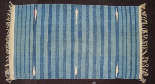 Three Different Style and Size Indigo Blue,Jail Dhurries(Cotton)Blue-White striped with mahi motif. Bikaner, Rajasthan. India.C.1900.Good Condition(DSC04436 New).                