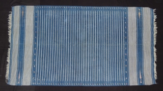 Three Different Style and Size Indigo Blue,Jail Dhurries(Cotton)Blue-White striped with mahi motif. Bikaner, Rajasthan. India.C.1900.Good Condition(DSC04436 New).                