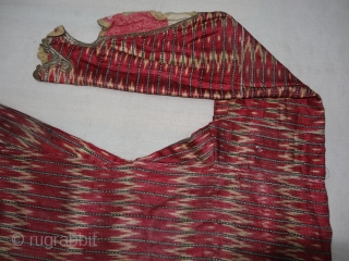 Ikat Mashru costume From Deccan, India. This Mashru weaving done in Deccan,Probably Hyderabad South India, Its Silk And Cotton Ikat with Stripes.Its size is L-62cm,W55cm,S-14cmX48cm(DSC04465 New).       