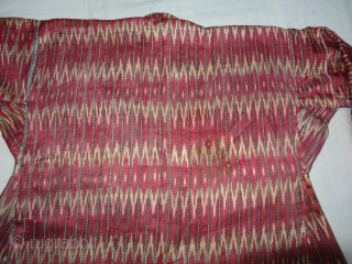 Ikat Mashru costume From Deccan, India. This Mashru weaving done in Deccan,Probably Hyderabad South India, Its Silk And Cotton Ikat with Stripes.Its size is L-62cm,W55cm,S-14cmX48cm(DSC04465 New).       