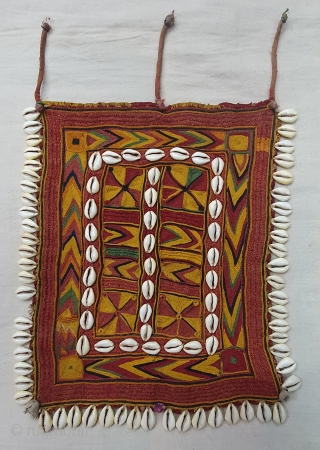 Rare Ceremonial Banjara Gala From Karnataka,South India. India.Embroidered on cotton. Gala is traditionally used by women to carry pots on their heads.C.1900.Its size is 25cmX30cm(20200202_150415).        