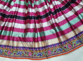 Rare Lahariya Pattern Mashru Mochi Embroidery Ghaghra (Skirt) From Kutch Gujarat-India. India. C.1850.
Its size is 93cmX795cm

Silk, Embroidered with Silk thread, This Mashru weaving done in Mandvi-Kutch-Gujarat ,Its Silk And Silk Lahariya Pattern which is one  ...