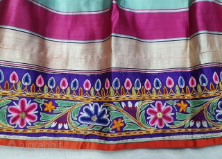 Rare Lahariya Pattern Mashru Mochi Embroidery Ghaghra (Skirt) From Kutch Gujarat-India. India. C.1850.
Its size is 93cmX795cm

Silk, Embroidered with Silk thread, This Mashru weaving done in Mandvi-Kutch-Gujarat ,Its Silk And Silk Lahariya Pattern which is one  ...