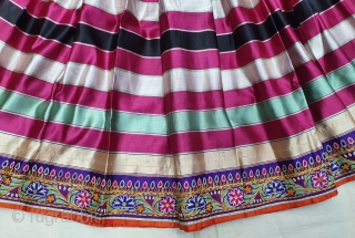 Rare Lahariya Pattern Mashru Mochi Embroidery Ghaghra (Skirt) From Kutch Gujarat-India. India. C.1850.
Its size is 93cmX795cm

Silk, Embroidered with Silk thread, This Mashru weaving done in Mandvi-Kutch-Gujarat ,Its Silk And Silk Lahariya Pattern which is one  ...