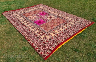 Ceremonial Jajam Block Print with Chopar Design in the Middle, Hand-Drawn Mordant- And Resist-Dyed Cotton, From Rajasthan India. This is for a Dowry , Its an Indian tradition of the bridal family  ...