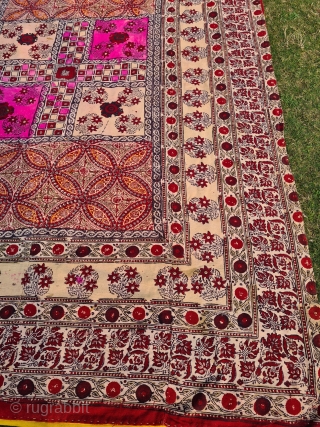 Ceremonial Jajam Block Print with Chopar Design in the Middle, Hand-Drawn Mordant- And Resist-Dyed Cotton, From Rajasthan India. This is for a Dowry , Its an Indian tradition of the bridal family  ...