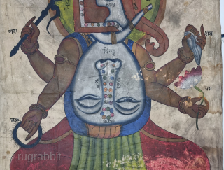 Tantrik or Cosmology Painting of Ganesh  From Rajasthan India. Hand Painted on the Cotton.
The drawing is not just a painting for the sake of art. 

C.1900 - 1930.

Its size is 110cmX166cm  ...