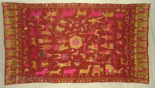 Sainchi Phulkari From East (India) Punjab Region Of India. Handspun, hand-woven plain weave (khaddar) with silk and cotton embroidery.Showing the Folk Art Culture of Punjab.Its size is 124cmX234cm(DSC07124 New).    