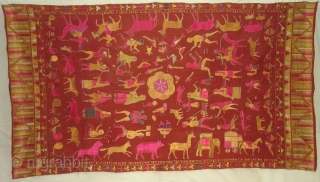 Sainchi Phulkari From East (India) Punjab Region Of India. Handspun, hand-woven plain weave (khaddar) with silk and cotton embroidery.Showing the Folk Art Culture of Punjab.Its size is 124cmX234cm(DSC07124 New).    