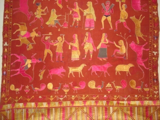 Sainchi Phulkari From East (India) Punjab Region Of India. Handspun, hand-woven plain weave (khaddar) with silk and cotton embroidery.Showing the Folk Art Culture of Punjab.Its size is 124cmX234cm(DSC07124 New).    