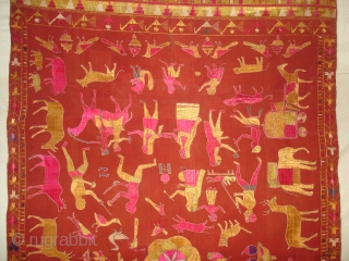 Sainchi Phulkari From East (India) Punjab Region Of India. Handspun, hand-woven plain weave (khaddar) with silk and cotton embroidery.Showing the Folk Art Culture of Punjab.Its size is 124cmX234cm(DSC07124 New).    