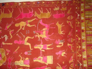 Sainchi Phulkari From East (India) Punjab Region Of India. Handspun, hand-woven plain weave (khaddar) with silk and cotton embroidery.Showing the Folk Art Culture of Punjab.Its size is 124cmX234cm(DSC07124 New).    