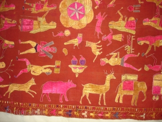 Sainchi Phulkari From East (India) Punjab Region Of India. Handspun, hand-woven plain weave (khaddar) with silk and cotton embroidery.Showing the Folk Art Culture of Punjab.Its size is 124cmX234cm(DSC07124 New).    