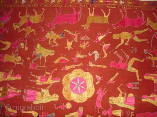 Sainchi Phulkari From East (India) Punjab Region Of India. Handspun, hand-woven plain weave (khaddar) with silk and cotton embroidery.Showing the Folk Art Culture of Punjab.Its size is 124cmX234cm(DSC07124 New).    