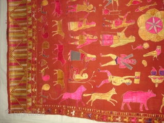Sainchi Phulkari From East (India) Punjab Region Of India. Handspun, hand-woven plain weave (khaddar) with silk and cotton embroidery.Showing the Folk Art Culture of Punjab.Its size is 124cmX234cm(DSC07124 New).    