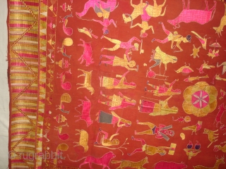 Sainchi Phulkari From East (India) Punjab Region Of India. Handspun, hand-woven plain weave (khaddar) with silk and cotton embroidery.Showing the Folk Art Culture of Punjab.Its size is 124cmX234cm(DSC07124 New).    