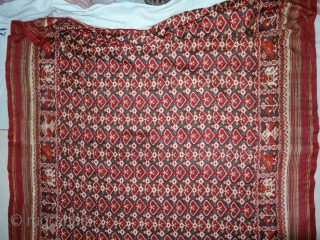 Patola Dupatta,Silk Double Ikat. Probably Patan Gujarat.India.This Patola Uses one of the most Rarely found designs.That of the Pipal leaf,known as Pan Bhat. This Rarely repeating pattern is combined with borders of  ...