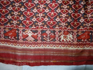 Patola Dupatta,Silk Double Ikat. Probably Patan Gujarat.India.This Patola Uses one of the most Rarely found designs.That of the Pipal leaf,known as Pan Bhat. This Rarely repeating pattern is combined with borders of  ...