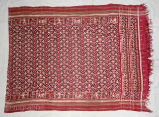 Patola Dupatta,Silk Double Ikat. Probably Patan Gujarat.India.This Patola Uses one of the most Rarely found designs.That of the Pipal leaf,known as Pan Bhat. This Rarely repeating pattern is combined with borders of  ...