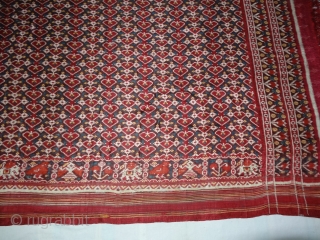 Patola Dupatta,Silk Double Ikat. Probably Patan Gujarat.India.This Patola Uses one of the most Rarely found designs.That of the Pipal leaf,known as Pan Bhat. This Rarely repeating pattern is combined with borders of  ...