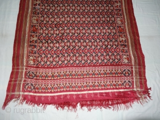 Patola Dupatta,Silk Double Ikat. Probably Patan Gujarat.India.This Patola Uses one of the most Rarely found designs.That of the Pipal leaf,known as Pan Bhat. This Rarely repeating pattern is combined with borders of  ...