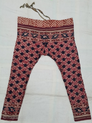 Ejar (Trouser) Silk Double Ikat,Probably Patan Gujarat. India.This Patola Design Ejar known as Tran-Phul-Bhat (there flowers design) Design. C.1825-1850. Its size is W-115cm, L-103cm (20210211_145239).        