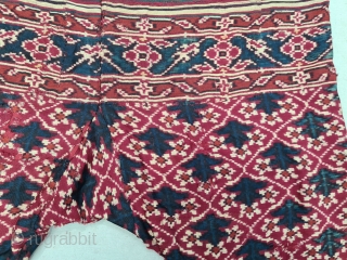 Ejar (Trouser) Silk Double Ikat,Probably Patan Gujarat. India.This Patola Design Ejar known as Tran-Phul-Bhat (there flowers design) Design. C.1825-1850. Its size is W-115cm, L-103cm (20210211_145239).        