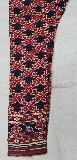 Ejar (Trouser) Silk Double Ikat,Probably Patan Gujarat. India.This Patola Design Ejar known as Tran-Phul-Bhat (there flowers design) Design. C.1825-1850. Its size is W-115cm, L-103cm (20210211_145239).        