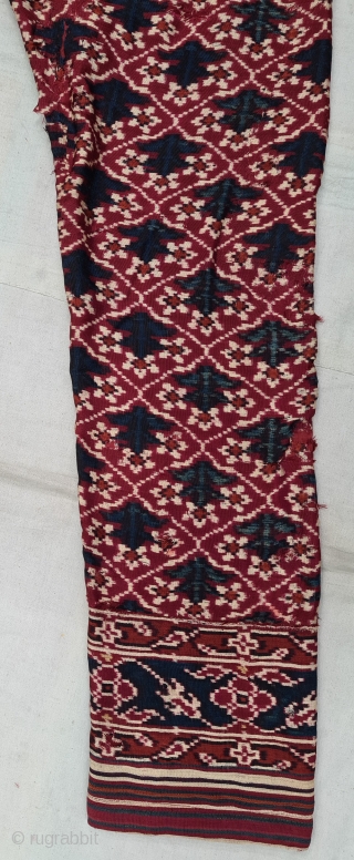 Ejar (Trouser) Silk Double Ikat,Probably Patan Gujarat. India.This Patola Design Ejar known as Tran-Phul-Bhat (there flowers design) Design. C.1825-1850. Its size is W-115cm, L-103cm (20210211_145239).        