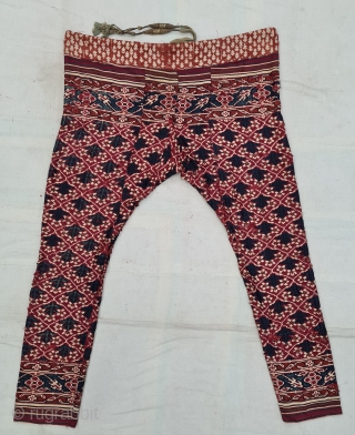 Ejar (Trouser) Silk Double Ikat,Probably Patan Gujarat. India.This Patola Design Ejar known as Tran-Phul-Bhat (there flowers design) Design. C.1825-1850. Its size is W-115cm, L-103cm (20210211_145239).        