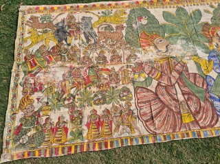 Pabuji Ki Phad Hand Drawn Scroll Panting Opaque Vegetable colors on Cotton From Rajasthan India.India. They were painted in bhilwara n shahpur districts of Rajasthan and legends of Dev Narayan and pabuji  ...