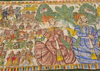 Pabuji Ki Phad Hand Drawn Scroll Panting Opaque Vegetable colors on Cotton From Rajasthan India.India. They were painted in bhilwara n shahpur districts of Rajasthan and legends of Dev Narayan and pabuji  ...