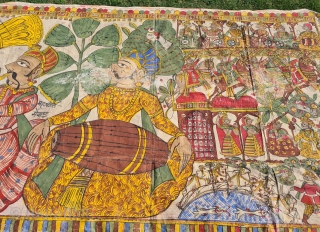 Pabuji Ki Phad Hand Drawn Scroll Panting Opaque Vegetable colors on Cotton From Rajasthan India.India. They were painted in bhilwara n shahpur districts of Rajasthan and legends of Dev Narayan and pabuji  ...