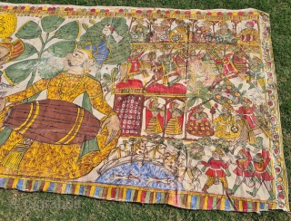 Pabuji Ki Phad Hand Drawn Scroll Panting Opaque Vegetable colors on Cotton From Rajasthan India.India. They were painted in bhilwara n shahpur districts of Rajasthan and legends of Dev Narayan and pabuji  ...