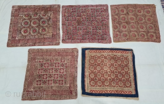 Ceremonial Block Print Cushions , 
Chintz Kalamkari Wood Block And Hand-Drawn, Mordant- And Resist-Dyed Khadi Cotton, From Rajasthan India. India. 

C.1850-1900. 

Approx Sizes are 60cmX65cm(20220208_150756).        
