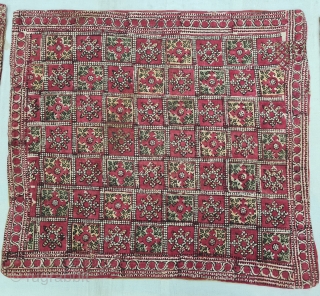 Ceremonial Block Print Cushions , 
Chintz Kalamkari Wood Block And Hand-Drawn, Mordant- And Resist-Dyed Khadi Cotton, From Rajasthan India. India. 

C.1850-1900. 

Approx Sizes are 60cmX65cm(20220208_150756).        