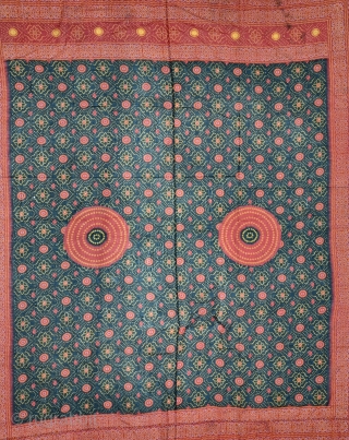 An Very Rare Ceremonial Tie and Dye Odhani (Dupatta). Tie and Dye Work on the Muslin Cotton with natural Dyes. From the Jamnagar  Region of Gujarat, India.  
C.1875-1900. 
Its size is 155cmX180cm (20230209_172447).   