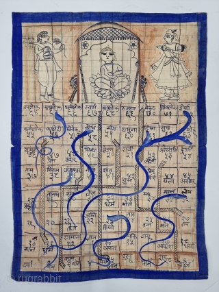 Moksha Path or Gyan Chauper  is a dice game derived from chaupar from ancient India, Its Hand painted on the Paper .popularly known as Snakes and Ladders.
Gyan chaupar (the game of knowledge) is an ancient board game of the Indian  ...