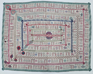 Rare calligraphy Kantha,
(Mansion As "Hare Ram Hare Ram Hare Hare, Hare Krishna Hare Krishna Hare Hare ")

Quilted and embroidered on the cotton with cotton embroidery, Probably from the Region of West Bengal  ...