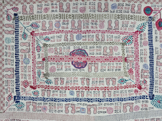 Rare calligraphy Kantha,
(Mansion As "Hare Ram Hare Ram Hare Hare, Hare Krishna Hare Krishna Hare Hare ")

Quilted and embroidered on the cotton with cotton embroidery, Probably from the Region of West Bengal  ...